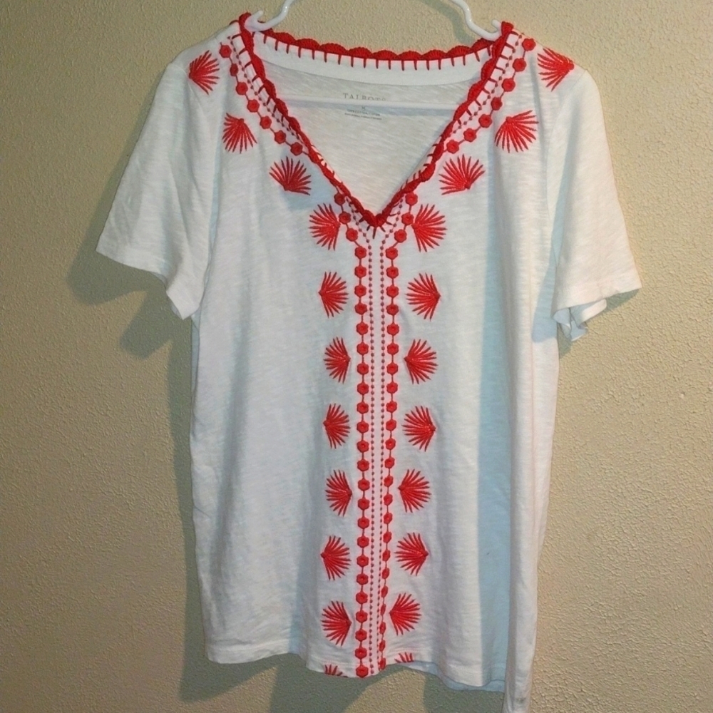 Talbot's 100% Cotton Embroidered Short Sleeve Top NWOT M